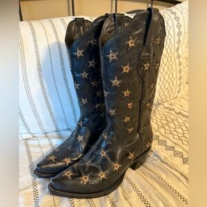 Black Star Embroidered Cowboy Boots